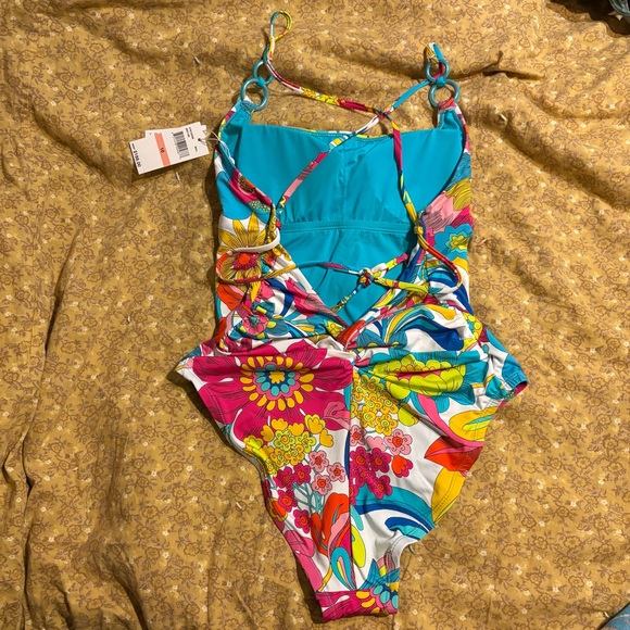 Trina Turk Blue and Yellow Floral Swimsuit - Picture 5 of 8